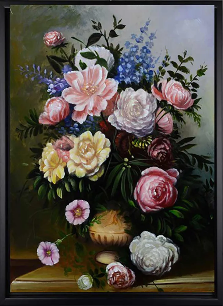 Klassischer Rosenstrauss – handgemaltes Ölbild auf Leinwand, 50 x 70 cm