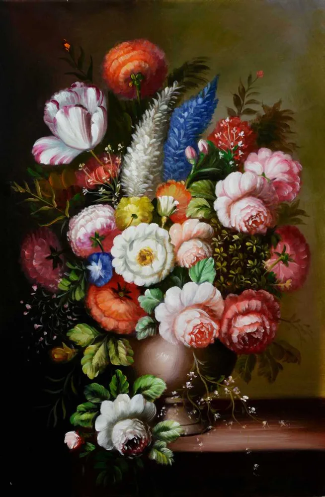 Klassisches Blumenstillleben – handgemaltes Ölbild auf Leinwand, 60 x 90 cm