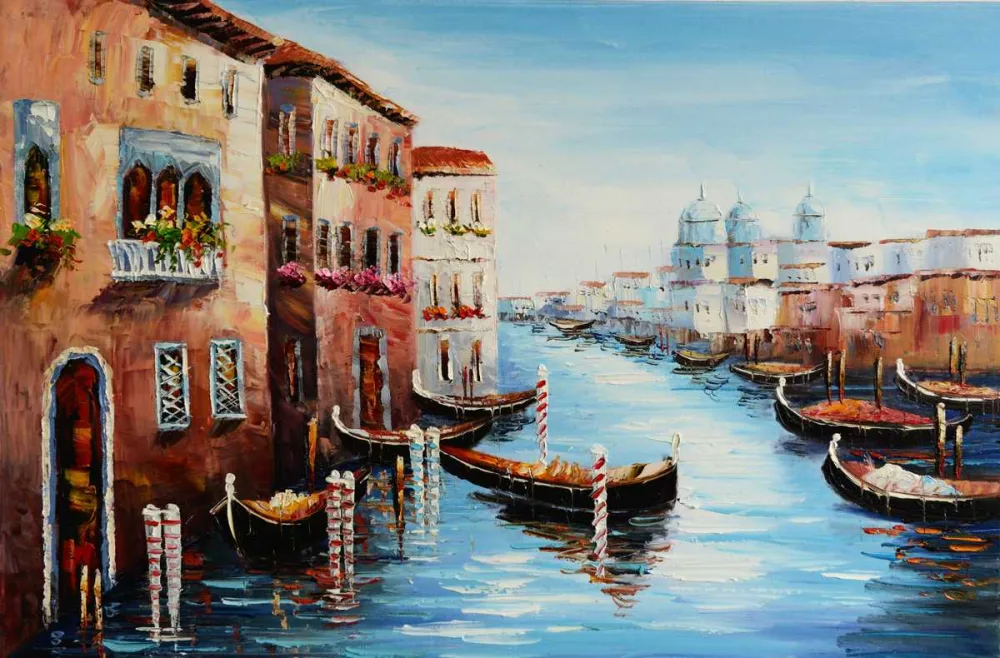 Venedig – Canal Grande mit Gondeln – handgemaltes Ölbild auf Leinwand, 90 x 60 cm