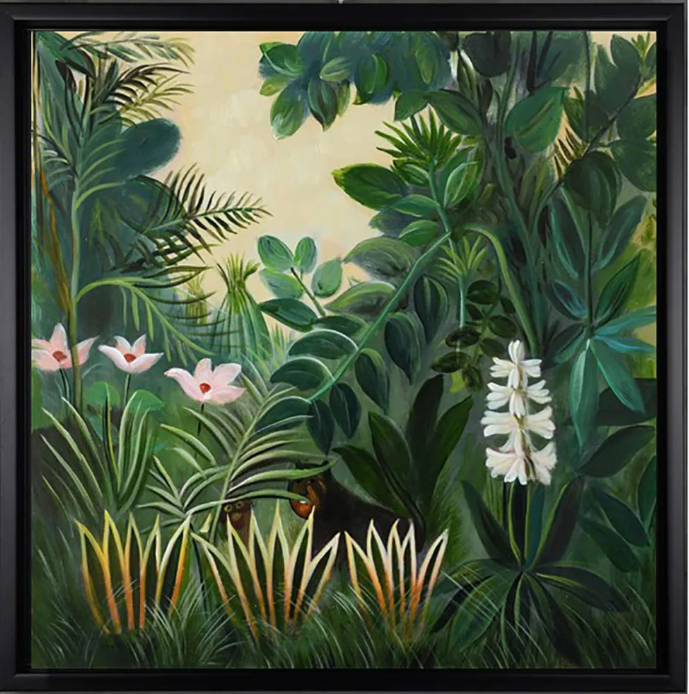 Tropischer Dschungel – handgemaltes Ölbild auf Leinwand, 60 x 60 cm