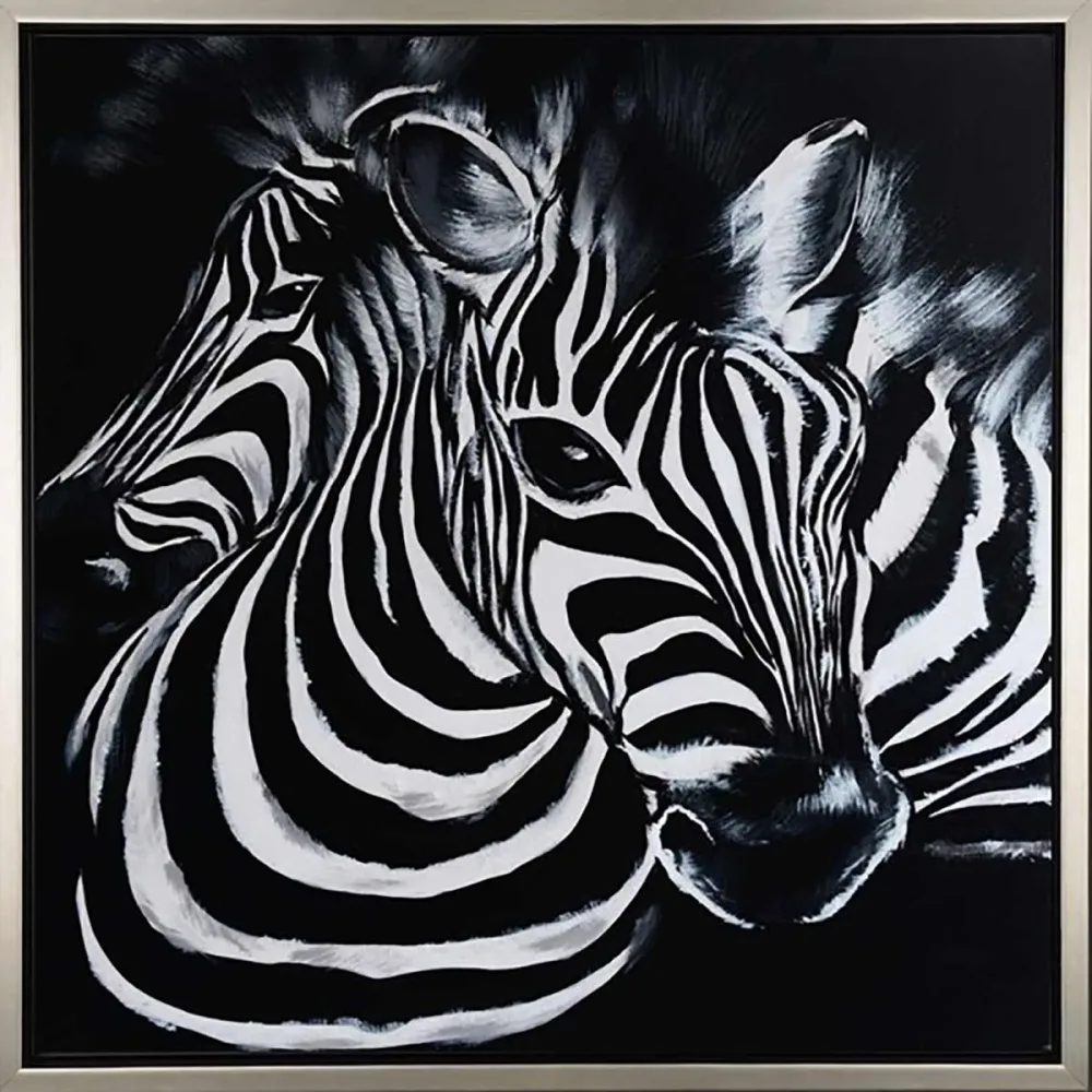 Zebras in Schwarz-Weiss – handgemaltes Ölbild auf Leinwand, 60 x 60 cm