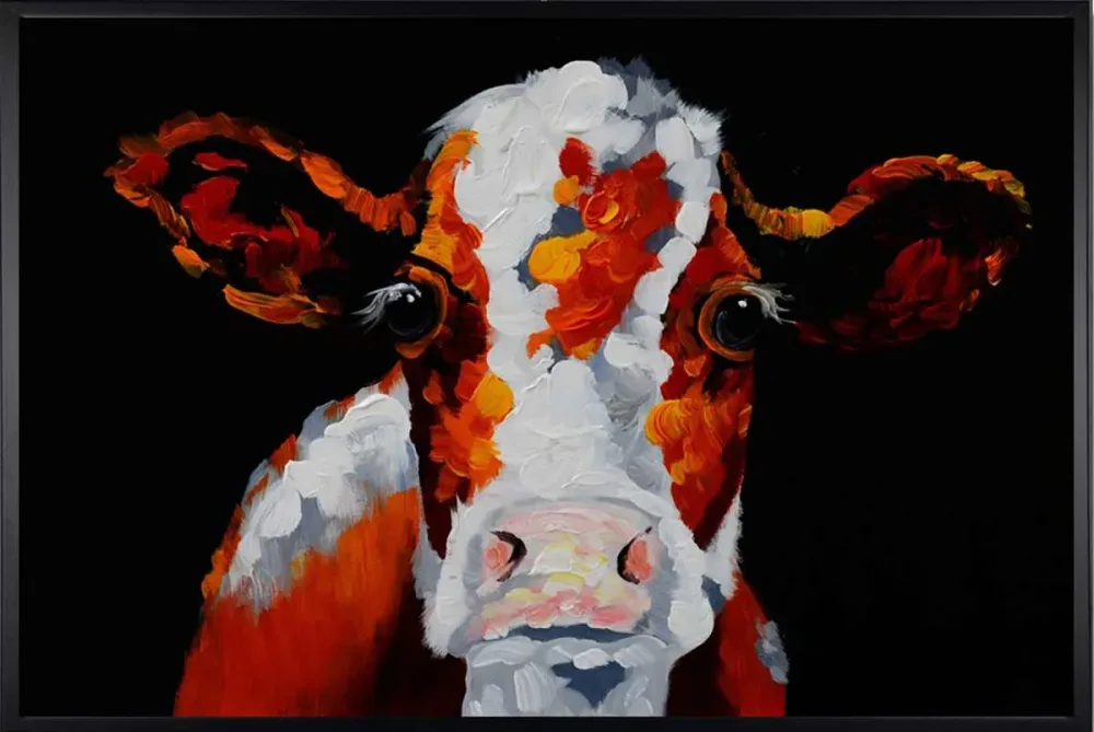 Bunte Kuh – handgemaltes Ölbild auf Leinwand, 75 x 50 cm