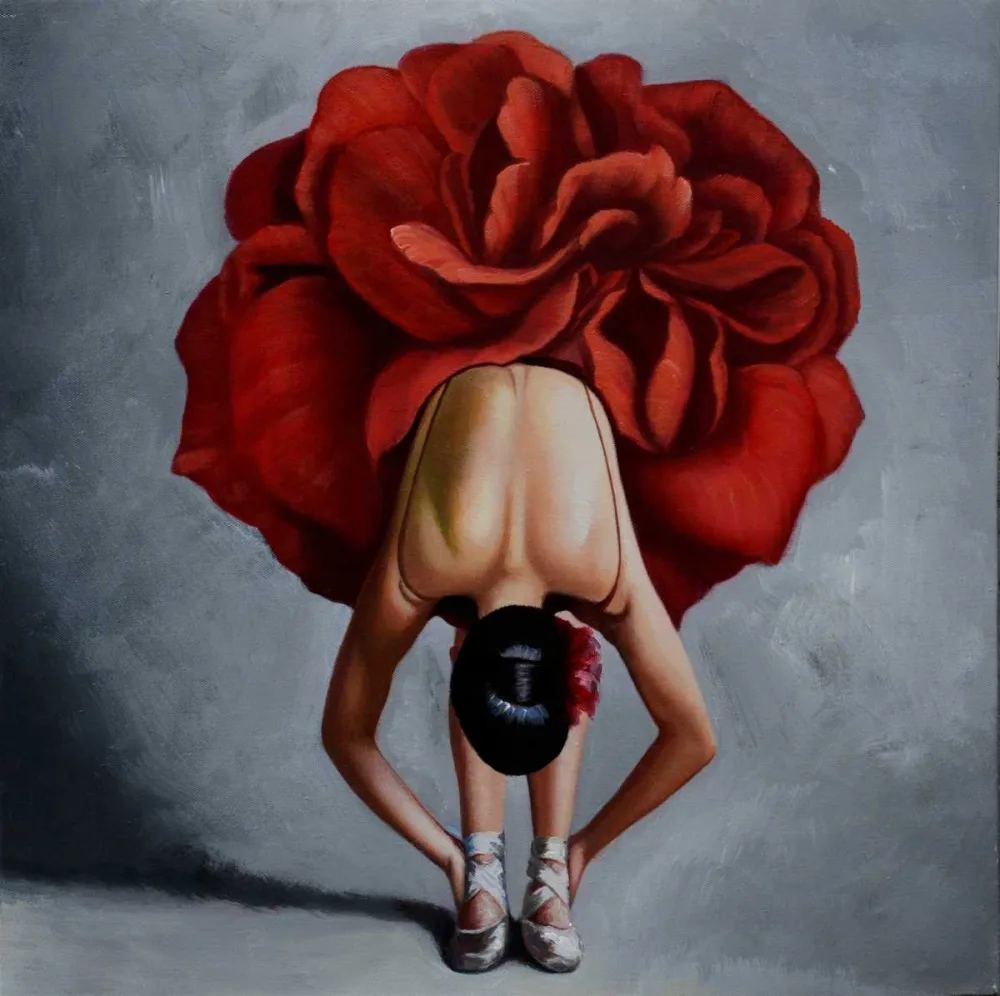 Ballerina mit Rosenrock – handgemaltes Ölbild auf Leinwand, 60 x 60 cm
