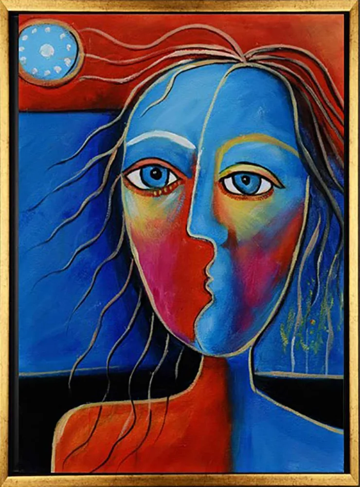 Kubistisches Frauenporträt – handgemaltes Ölbild auf Leinwand, 50 x 70 cm