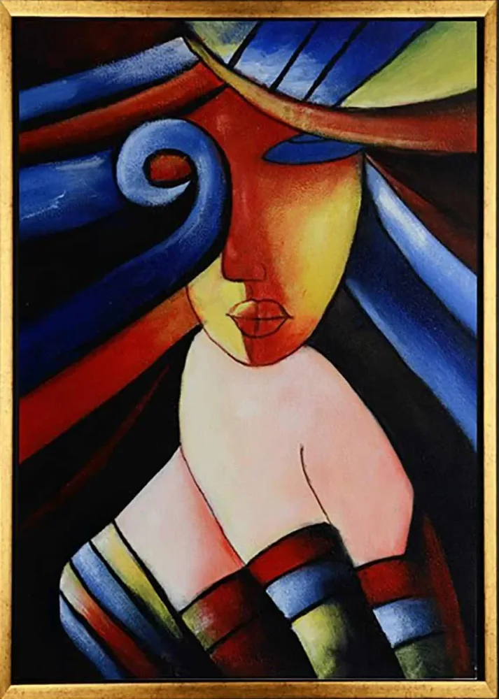 Kubistische Dame in Blau – handgemaltes Ölbild auf Leinwand, 50 x 70 cm