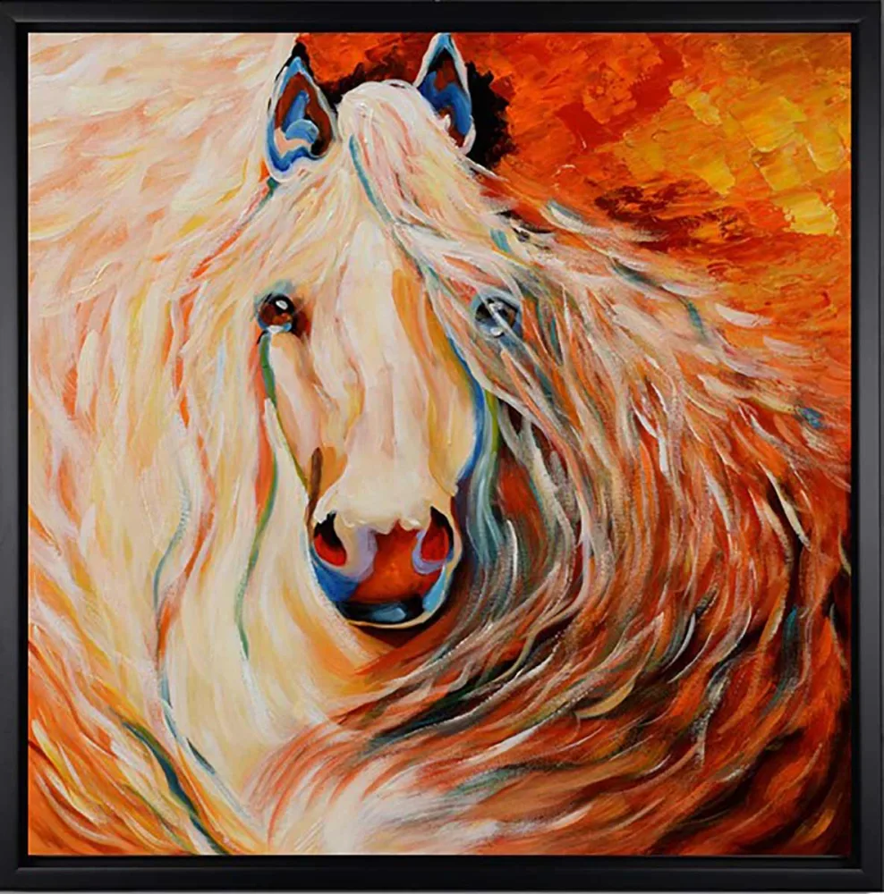 Pferd mit wehender Mähne – handgemaltes Ölbild auf Leinwand, 60 x 60 cm