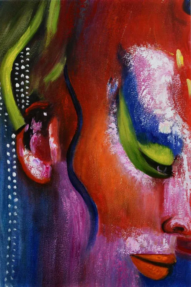 Abstraktes Frauengesicht – handgemaltes Ölbild auf Leinwand, 50 x 75 cm