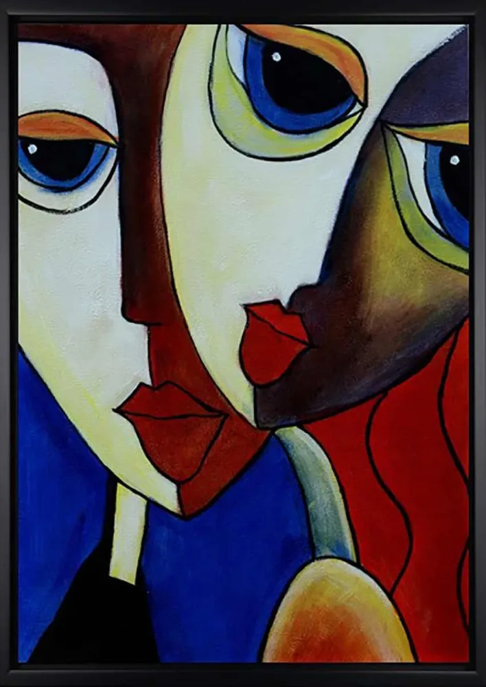 Zwei Gesichter im Kubismus-Stil – handgemaltes Ölbild auf Leinwand, 50 x 70 cm