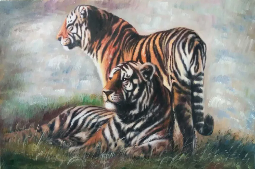 Tigerpaar – handgemaltes Ölbild auf Leinwand, 75 x 50 cm