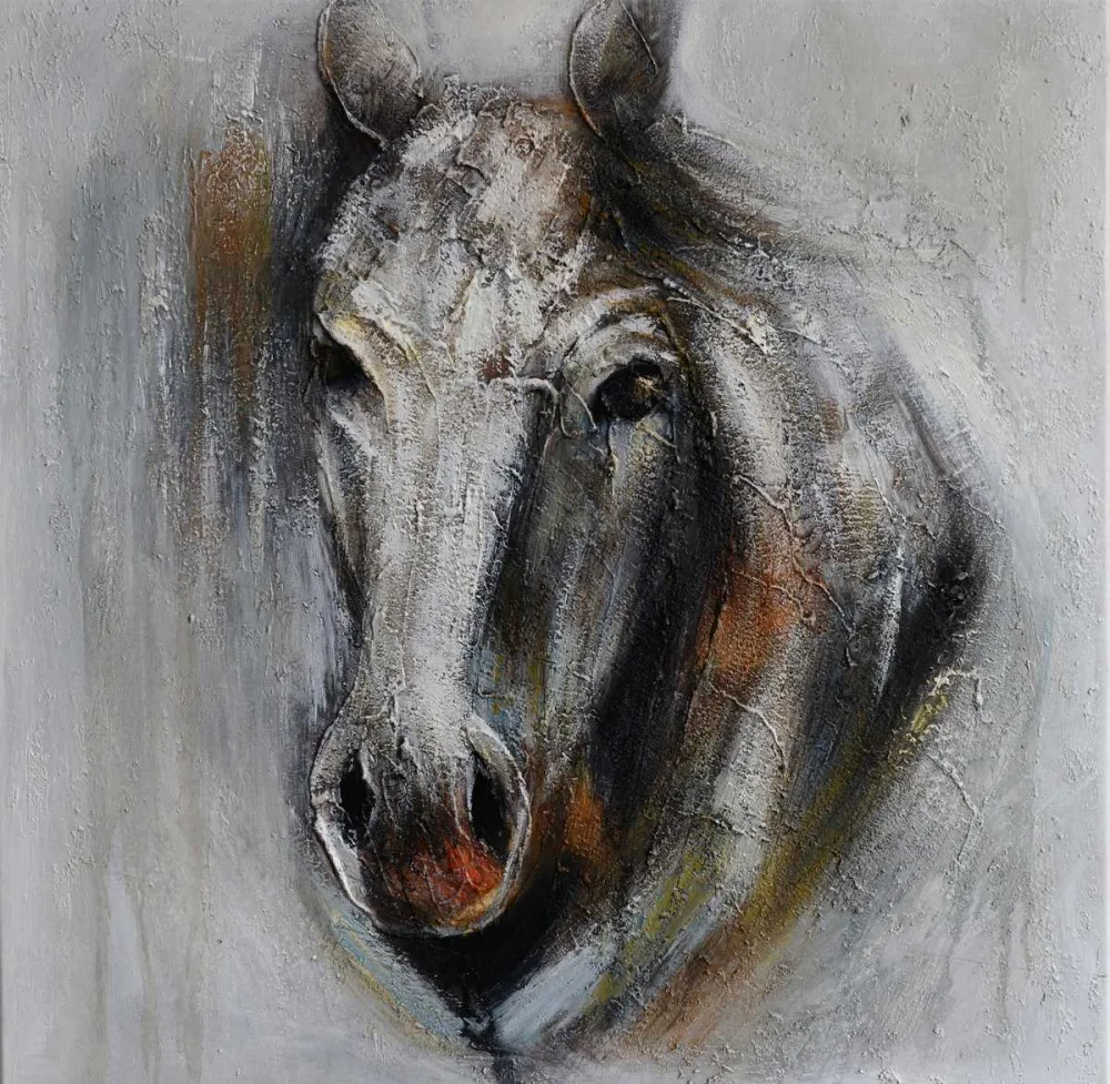 Pferdekopf in Grautönen – handgemaltes Ölbild auf Leinwand, 60 x 60 cm
