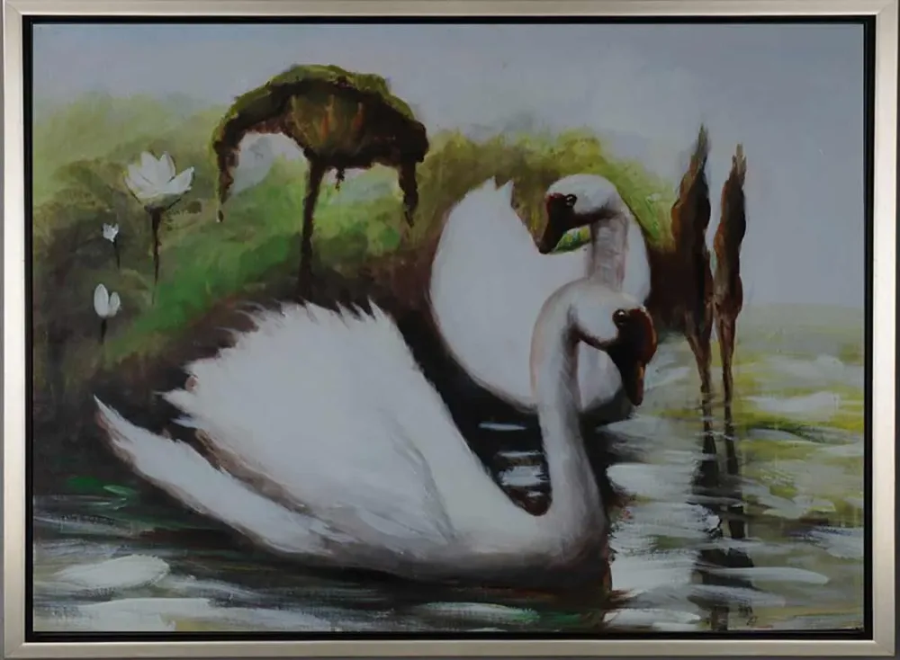 Weisser Schwan – handgemaltes Ölbild auf Leinwand, 70 x 50 cm