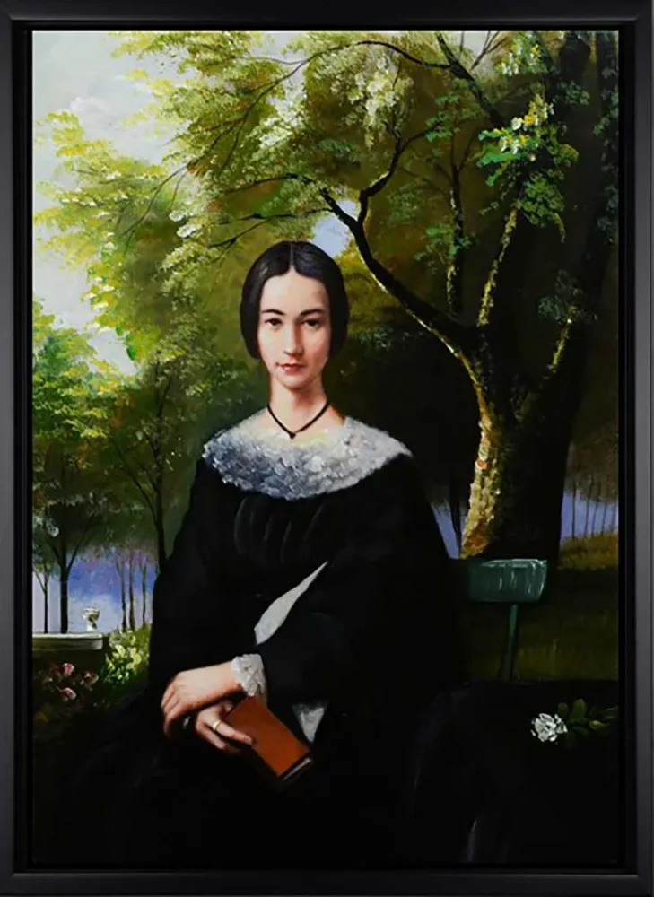 Frau im Garten – handgemaltes Ölbild auf Leinwand, 50 x 70 cm