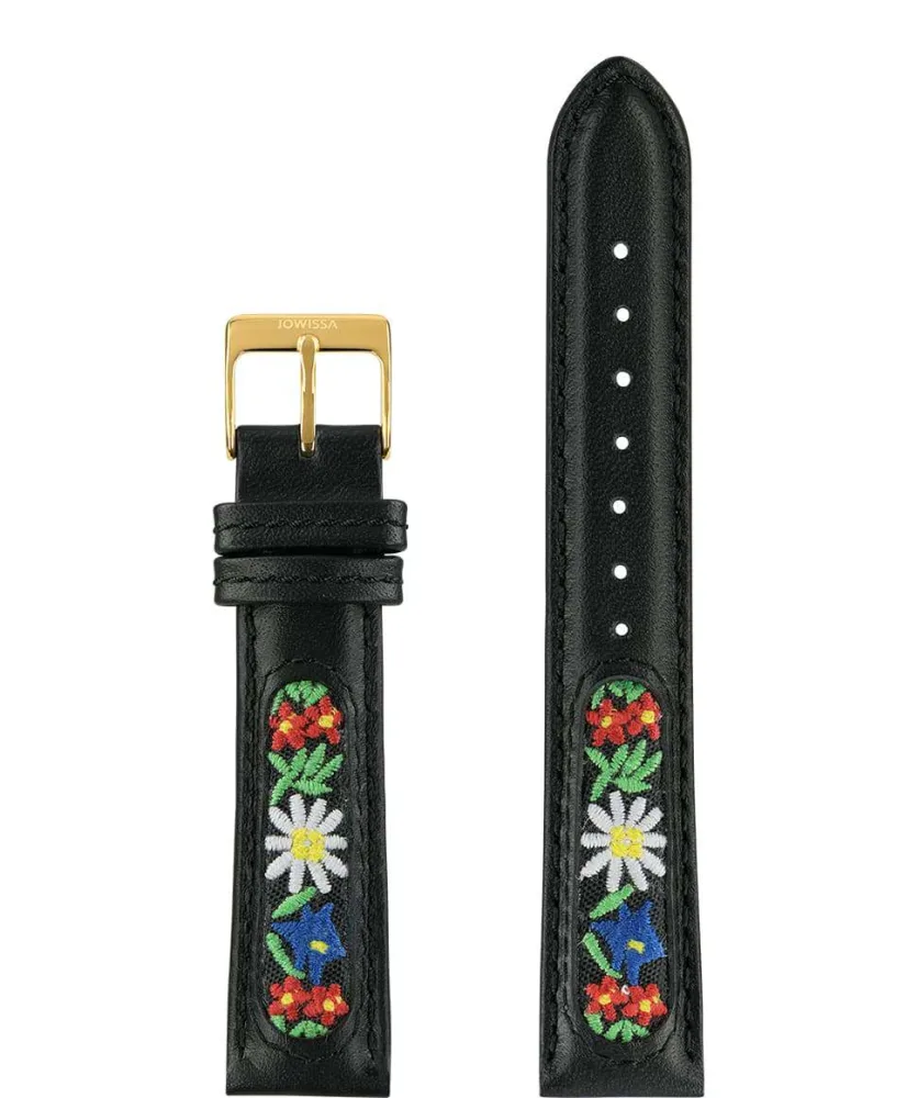 Leder Uhrenband mit Edelweiss Stickerei E3.1376.L