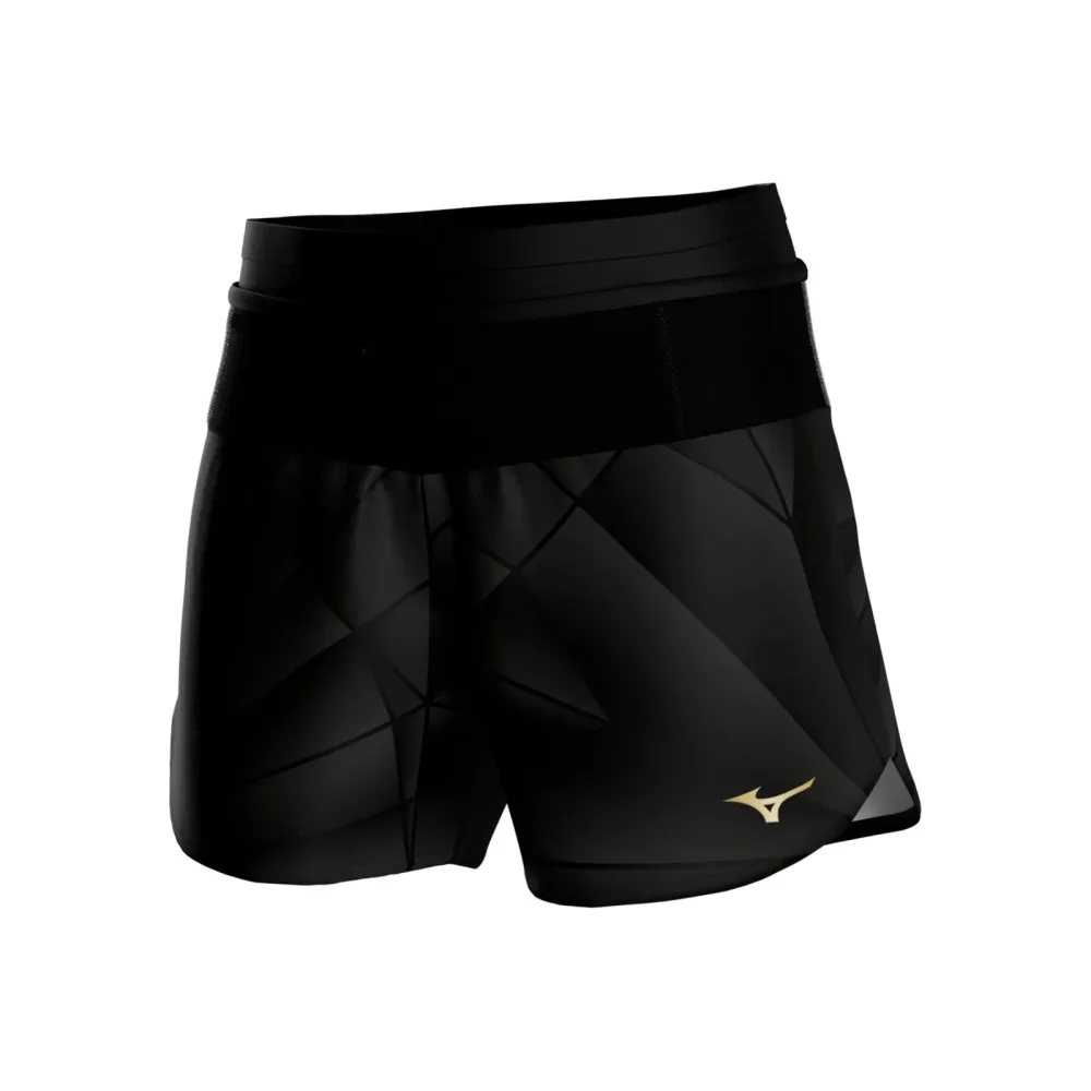 Mizuno Active Graphic Multi Pocket 4in Laufshorts Damen - schwarz, gold