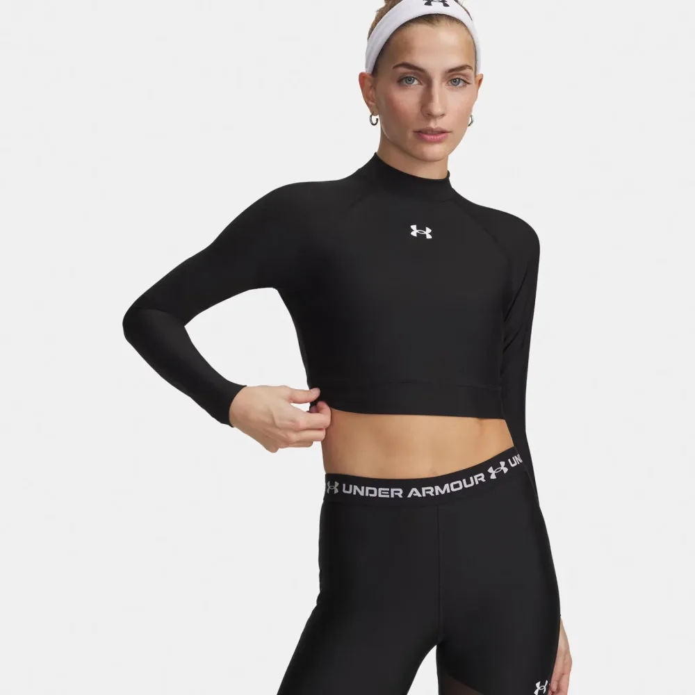 Under Armour HeatGear Crop Mock Longsleeve Damen - schwarz, weiß