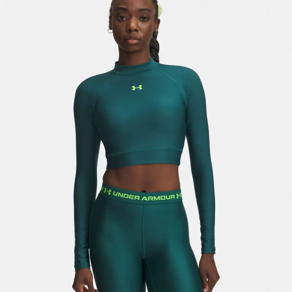 Under Armour HeatGear Crop Mock Longsleeve Damen - grün, grün