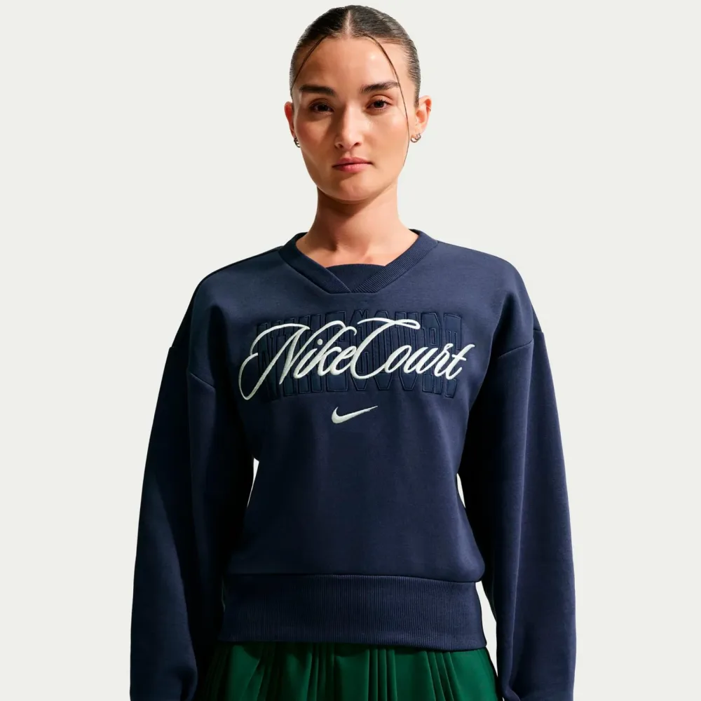 Nike Court Fleece Crew Sweatshirt Damen - dunkelblau, creme