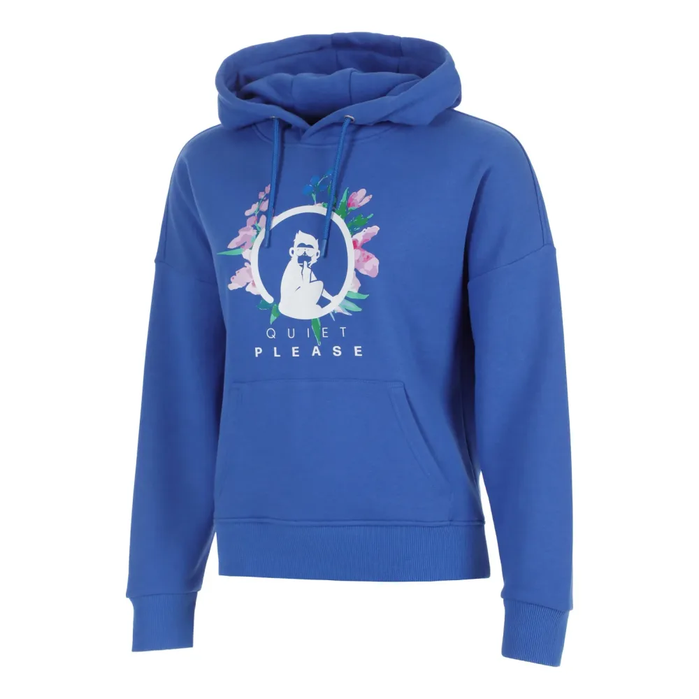 Quiet Please Crush Flower Logo Hoody Damen-blau, weiß