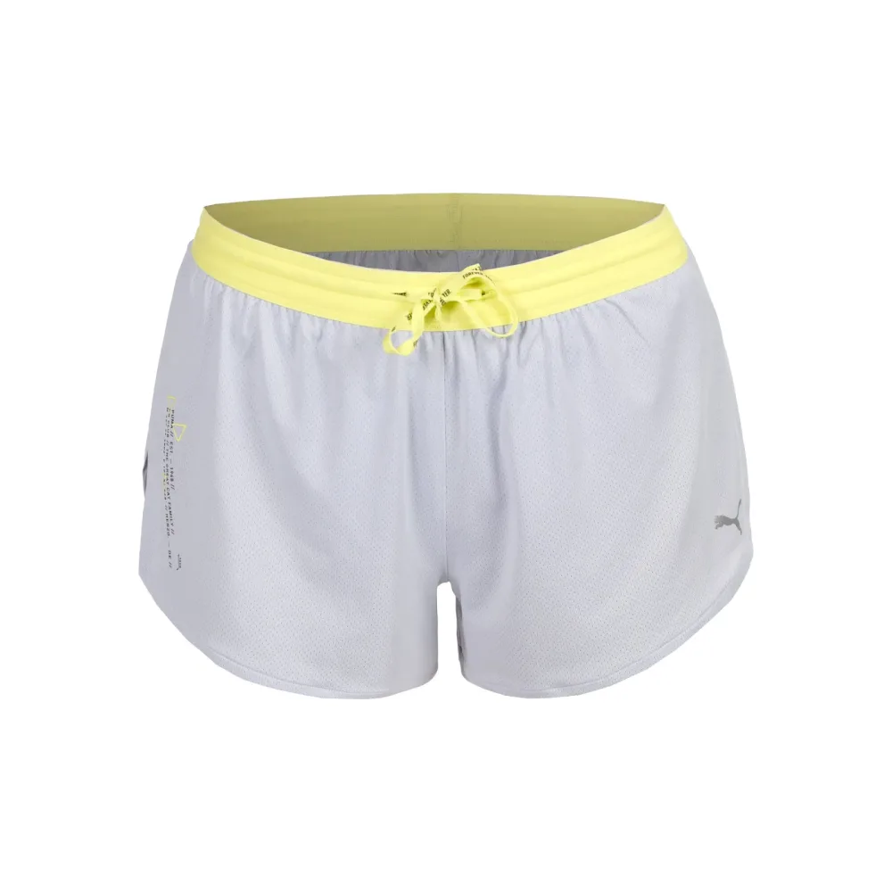 Puma Knit 3in Split Laufshorts Damen-Hellgrau,Gelb