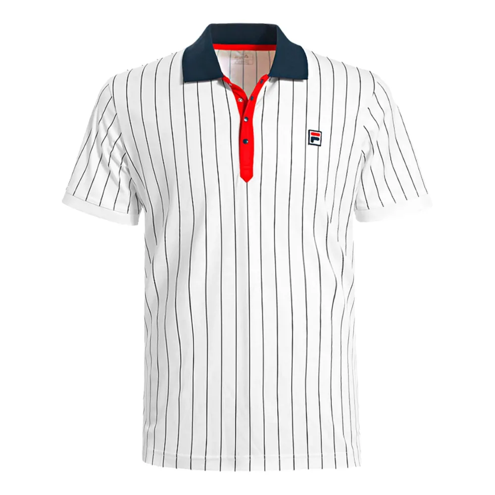 Fila Stripes Polo Herren - Weiß, Dunkelblau