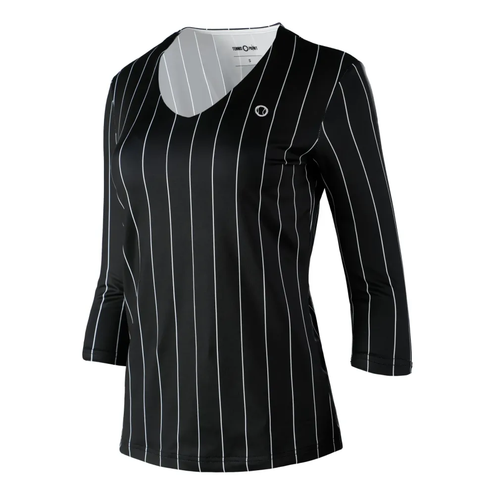 Tennis - Point Stripes Longsleeve Damen Schwarz, Weiß