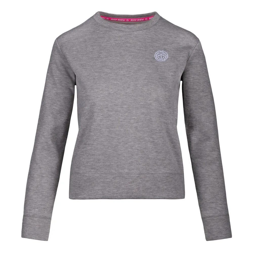 BIDI BADU Mirella Basic Crew Sweatshirt Damen - Hellgrau, Weiß