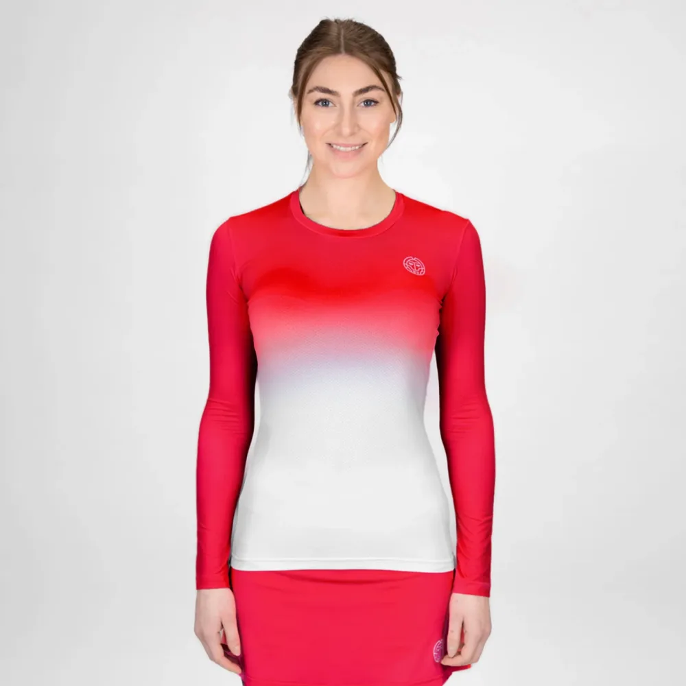 BIDI BADU Crew Gradiant Longsleeve Damen - Rot, Weiß