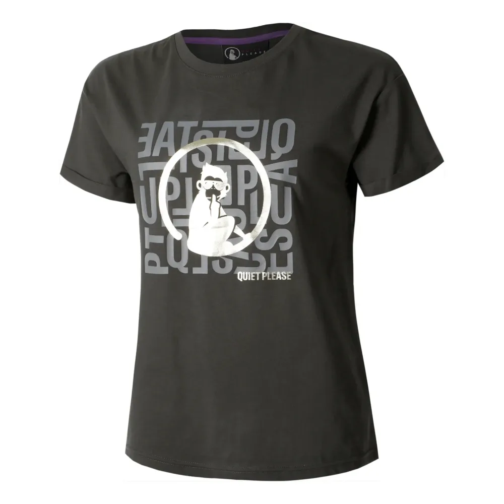 Quiet Please Glitter Word Salad T - Shirt Damen Anthrazit