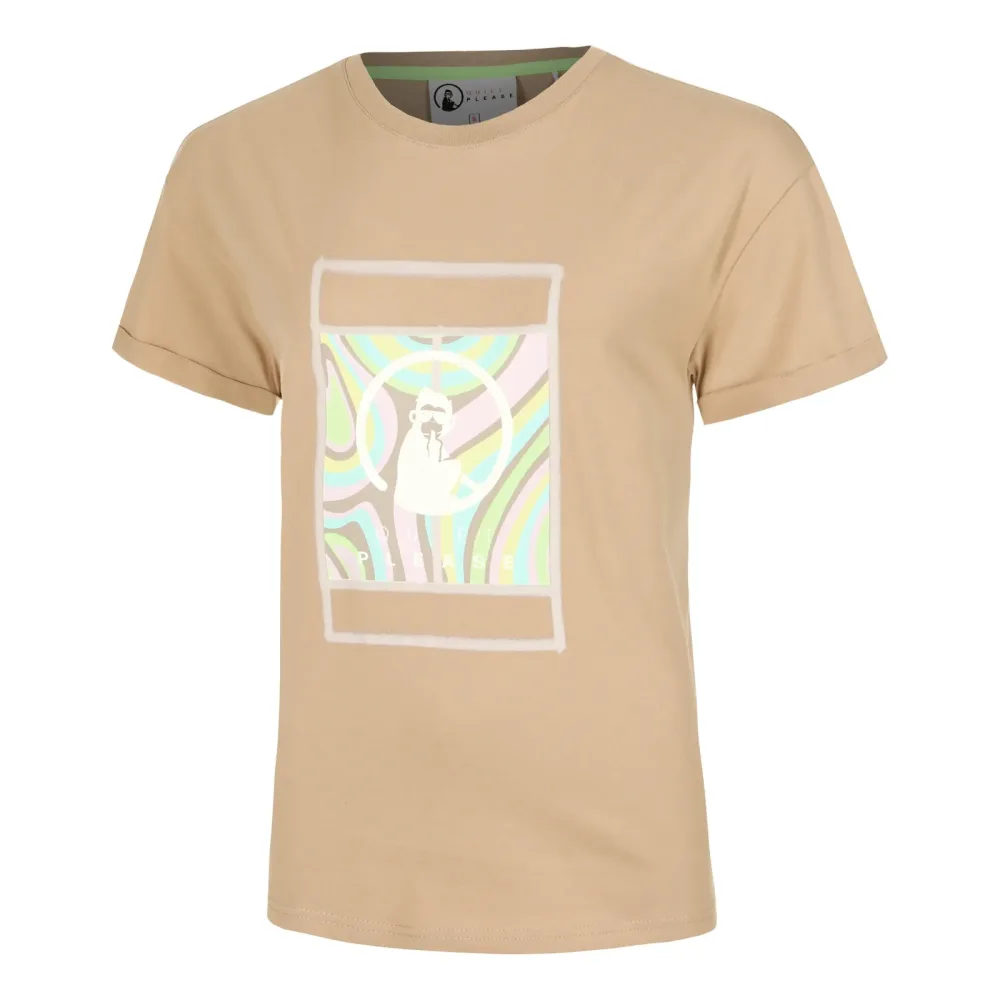 Quiet Please Wild Swirl Court T-Shirt Damen-Beige,Mehrfarbig