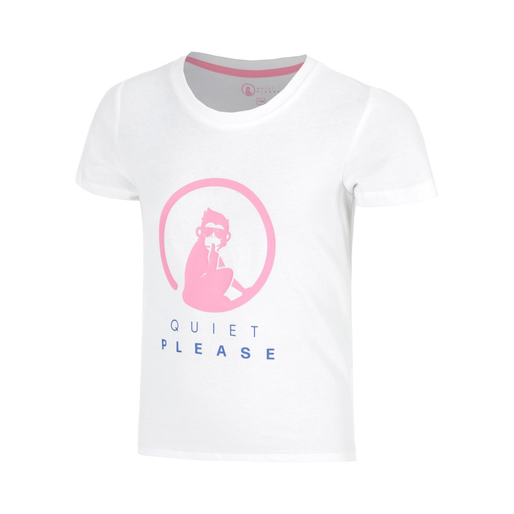 Quiet Please Baseline Logo T - Shirt Mädchen weiß, neonpink