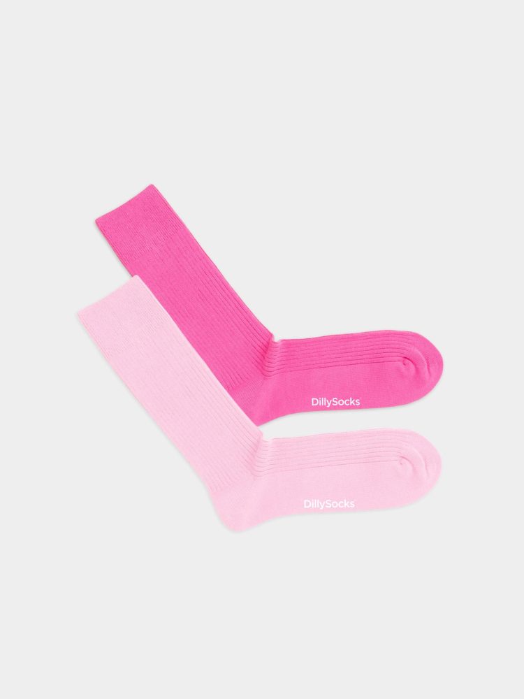 - feingerippte Socken für Damen Ribbed Pink Heaven (2er Pack) Einfarbige Socken | einfarbig one color Geschenk Bio-Baumwolle | 36-40 Pink
