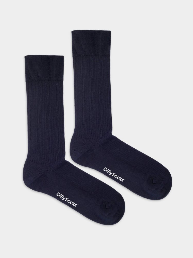 - feingerippte Socken für Damen Ribbed Dark Navy Einfarbige Socken | einfarbig one color Geschenk Bio-Baumwolle | 36-40 Blau