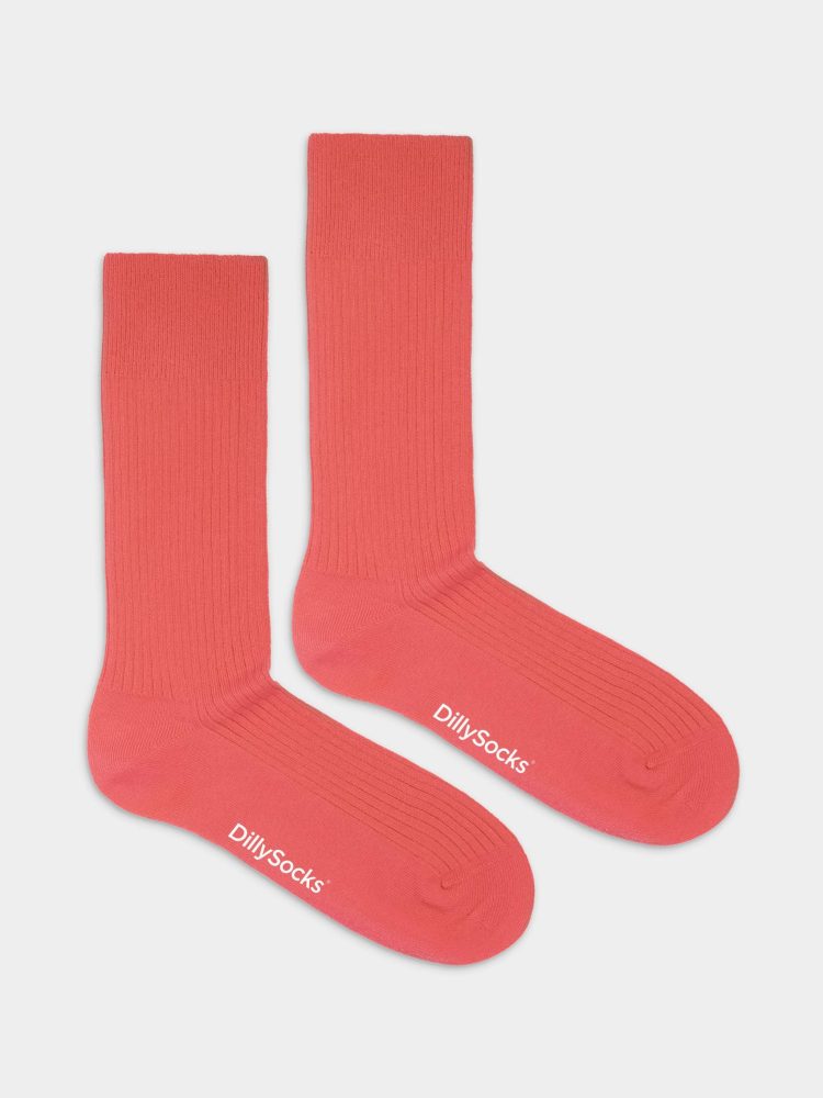 - feingerippte Socken für Damen Ribbed Coral Red Einfarbige Socken | einfarbig one color Geschenk Bio-Baumwolle | 36-40 Rot