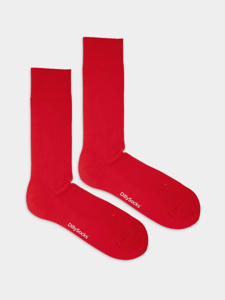 - feingerippte Socken für Damen Ribbed Ferrari Red Einfarbige Socken | einfarbig one color Geschenk Bio-Baumwolle | 36-40 Rot