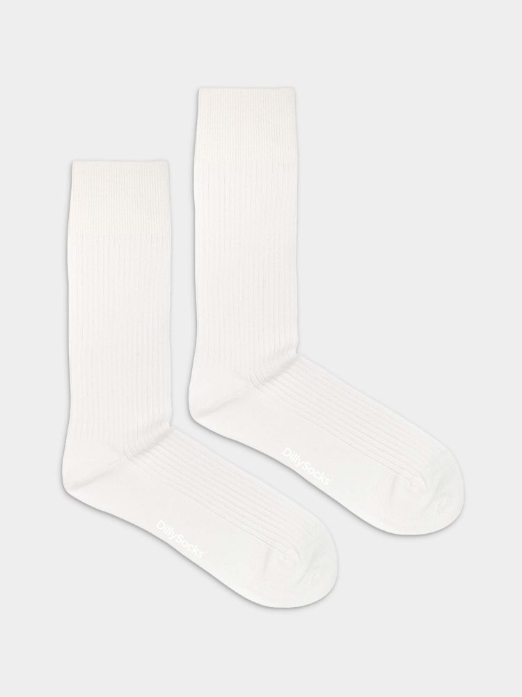 - feingerippte Socken für Damen Ribbed Snow White Einfarbige Socken | einfarbig one color Geschenk Bio-Baumwolle | 36-40 Weiss