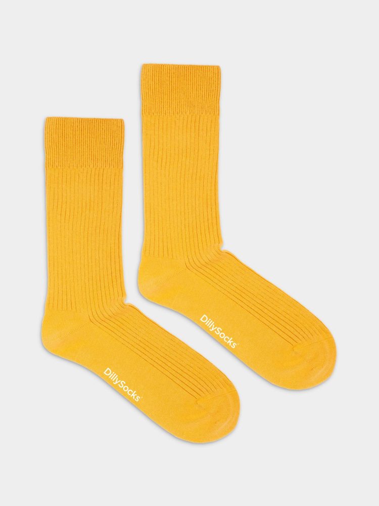 - feingerippte Socken für Damen Ribbed Sunny Yellow Einfarbige Socken | einfarbig one color Geschenk Bio-Baumwolle | 36-40 Gelb