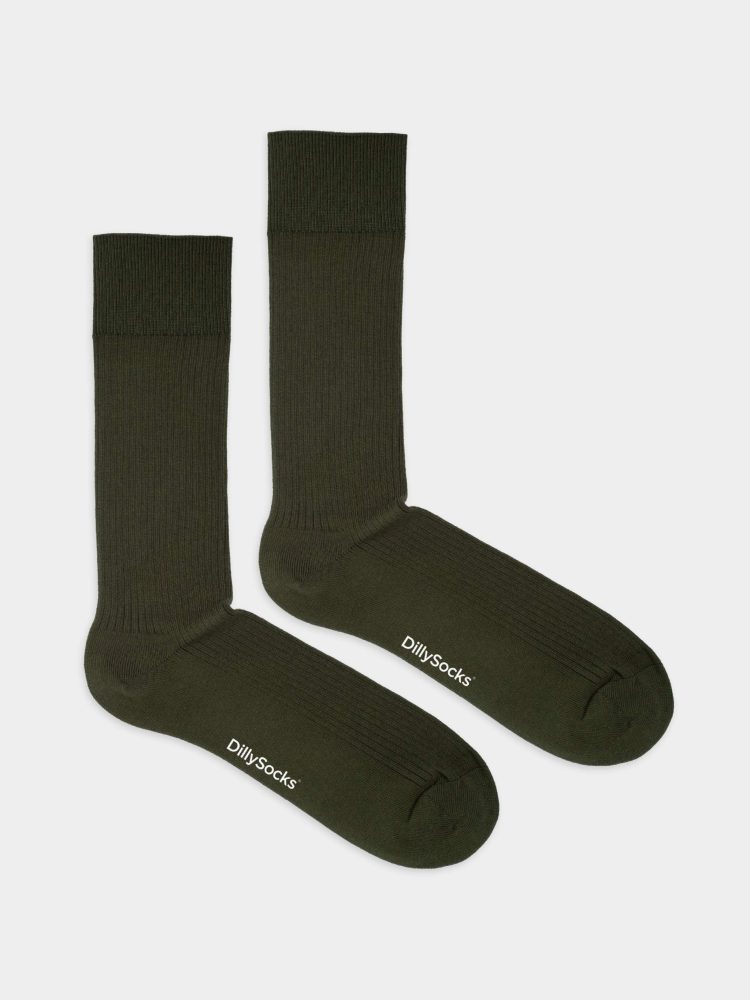 - feingerippte Socken für Damen Ribbed Olive Green Einfarbige Socken | einfarbig one color Geschenk Bio-Baumwolle | 36-40 Grün