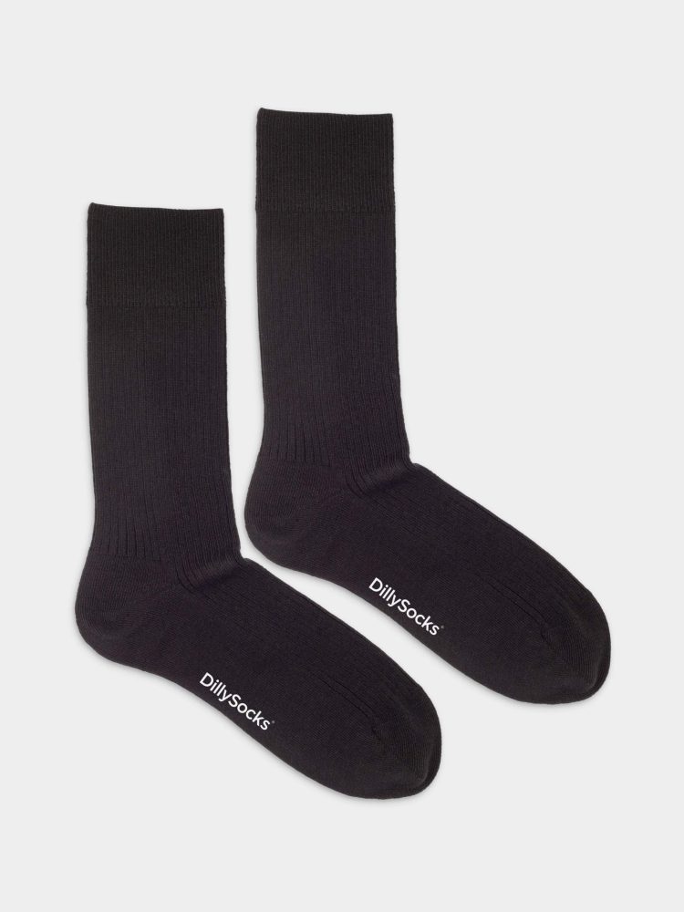 - feingerippte Socken für Damen Ribbed Night Black Einfarbige Socken | einfarbig one color Geschenk Bio-Baumwolle | 36-40 Schwarz