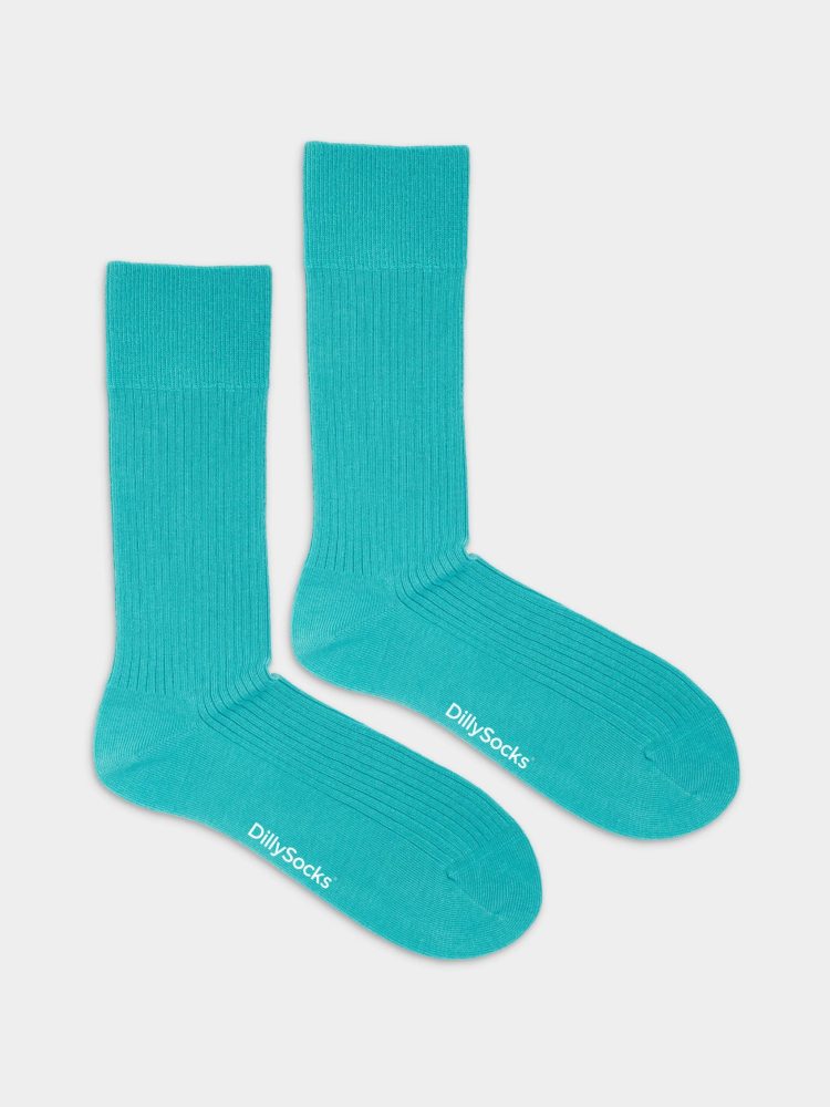 - feingerippte Socken für Damen Ribbed Shiny Turquoise Einfarbige Socken | einfarbig one color Geschenk Bio-Baumwolle | 36-40 Türkis