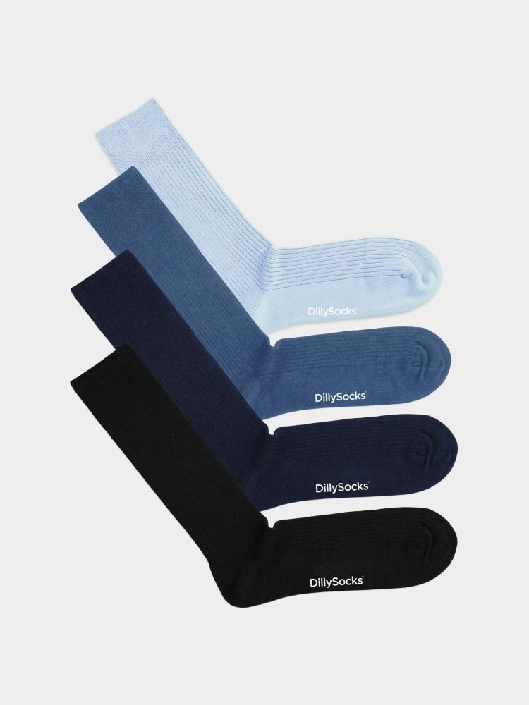 - feingerippte Socken für Damen Ribbed Just Blue (4er Pack) Einfarbige Socken | einfarbig one color Geschenk Bio-Baumwolle | 36-40 Blau