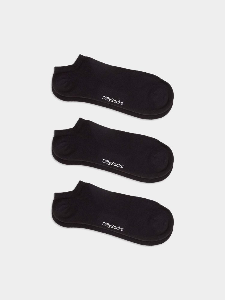 - Sneakersocken für Damen Short Night Black (3er Pack) Einfarbige kurze Socken | einfarbig one color Geschenk Bio-Baumwolle | 36-40 Schwarz