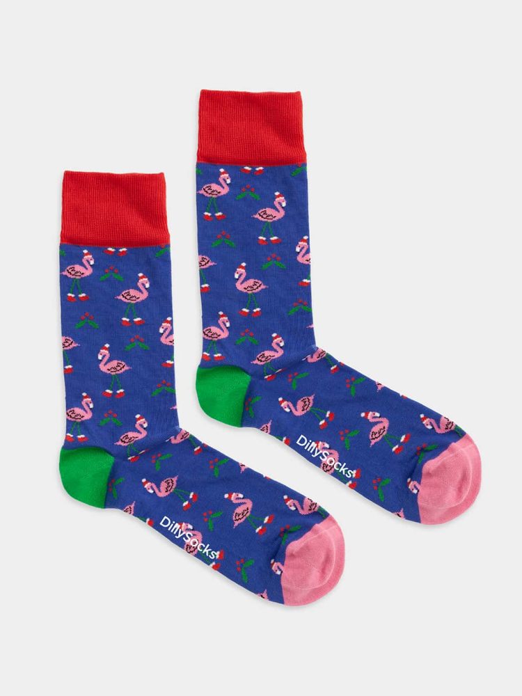 - Damensocken Flamingo Fest Bunte Lustige Socken | Weihnachtsmann Samichlaus Geschenk Bio-Baumwolle | 36-40 Blau