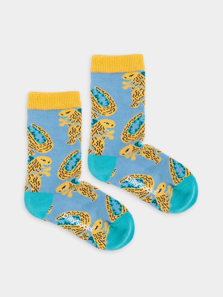 - Kindersocken Lil Friendly Gozilla Bunte Lustige Socken | Dinosaurier Dinosaur Geschenk Bio-Baumwolle | 0-12M Blau Gelb