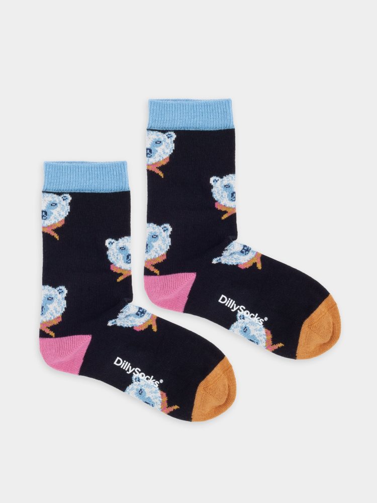 - Kindersocken Lil Sean The Bear Bunte Lustige Socken | Bear Bär Geschenk Bio-Baumwolle | 0-12M Schwarz