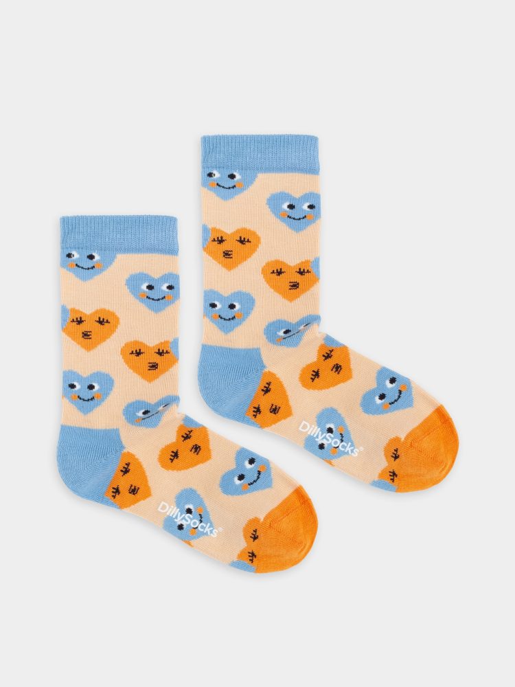 - Kindersocken Lil Smiling Hearts Bunte Lustige Socken | Geschenk Bio-Baumwolle | 0-12M Beige