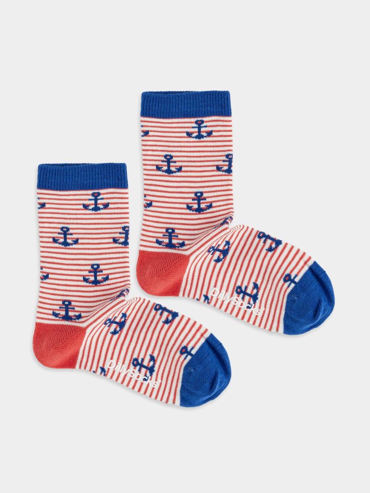 - Kindersocken in Rot mit Punkte & StreifenMotiv/Muster