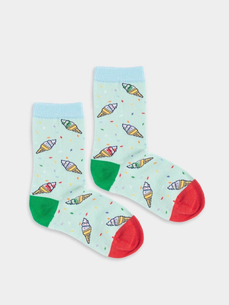 - Kindersocken Lil Ice Cream Party Bunte Lustige Socken | Essen Eis Geschenk Bio-Baumwolle | 0-12M Blau