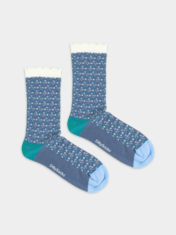 - Premium Damensocken Midnight Meadow Bunte Lustige Socken | Geschenk Bio-Baumwolle | 39-41 Blau