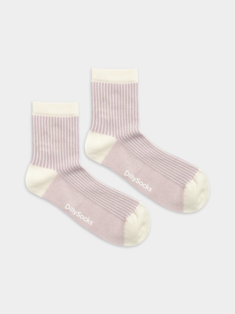 - Premium Damensocken Classic Lavender Stripes Bunte Lustige Socken | Streifen Muster Geschenk Bio-Baumwolle | 35-38 Weiss