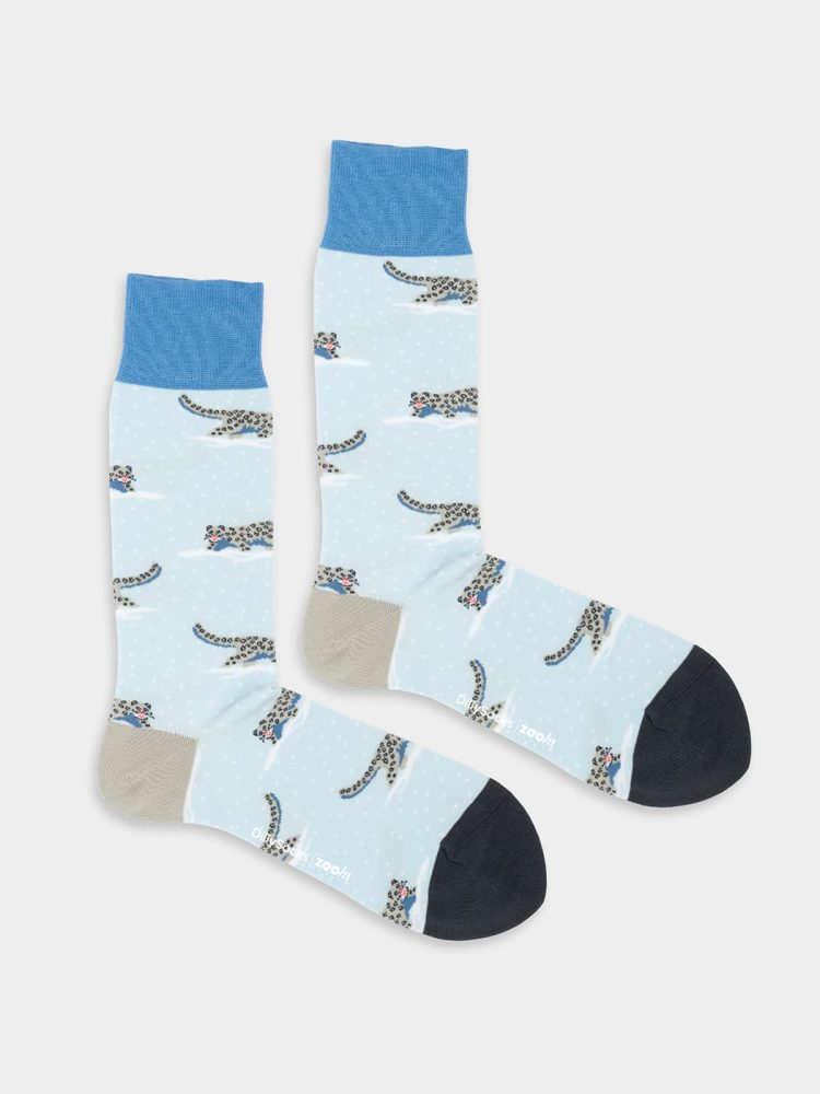 - Damensocken Panthera Schneeleopard Bunte Lustige Socken | Zoo Geschenk Bio-Baumwolle | 36-40 Blau